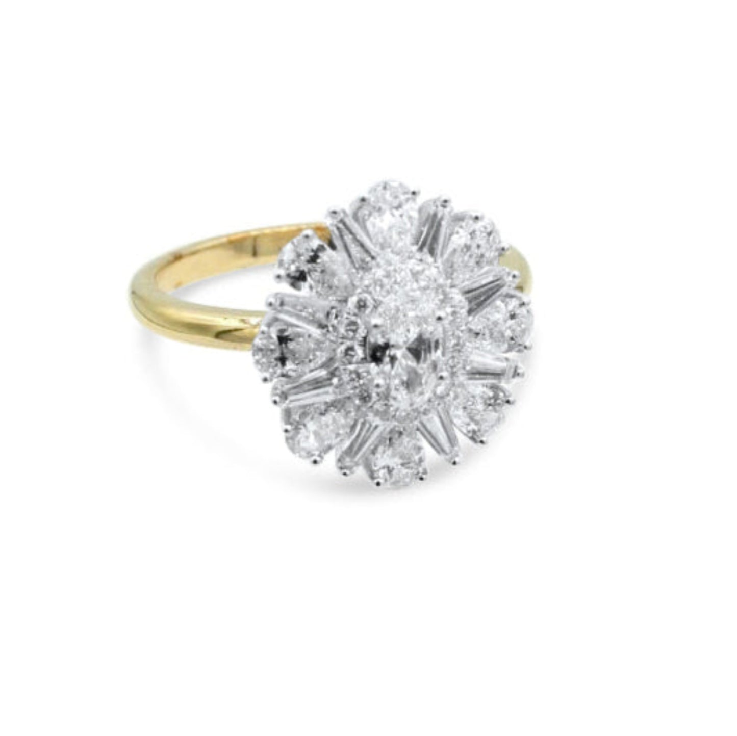 Flower Diamond Ring with a yellow gold band