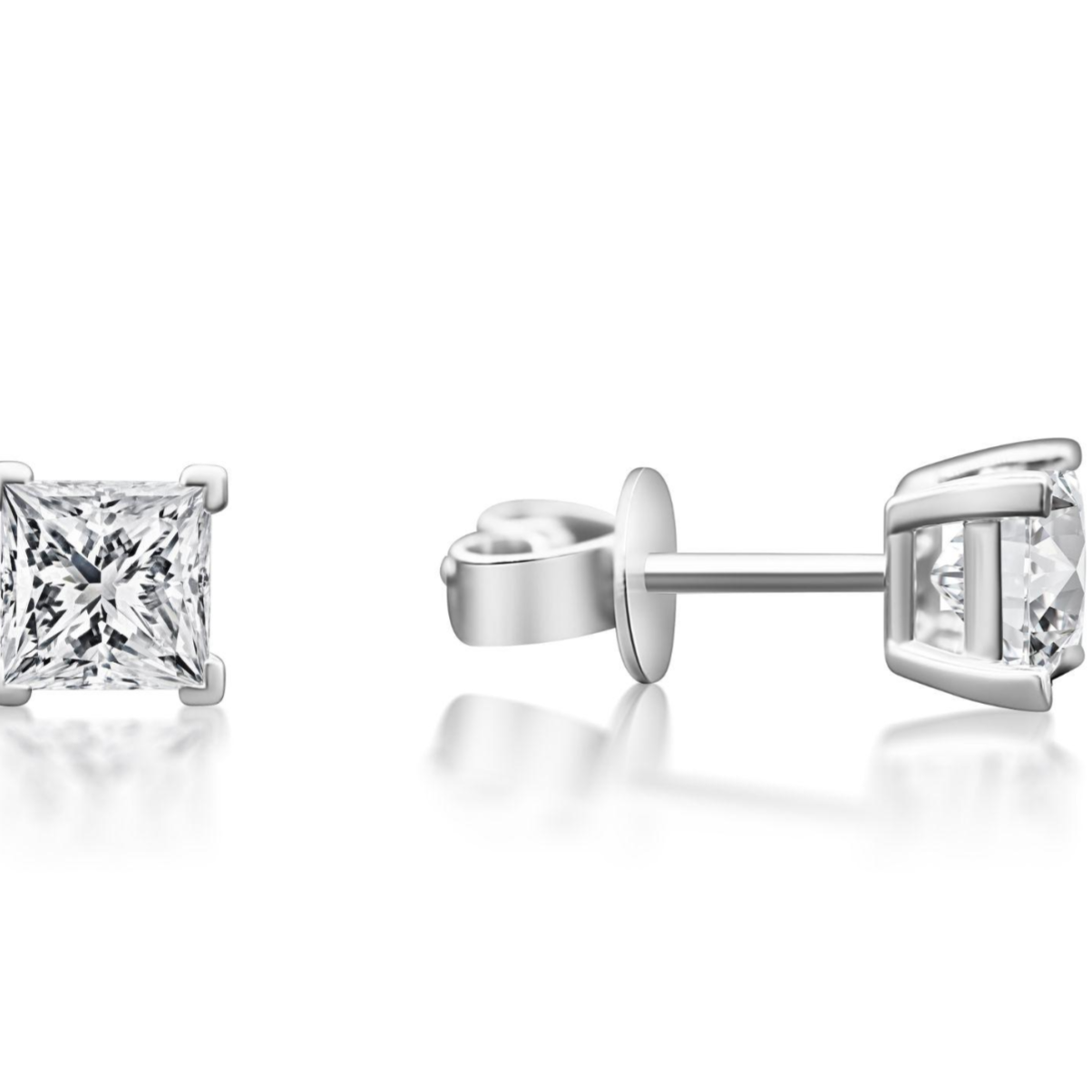 Diamond stud earrings on a white background