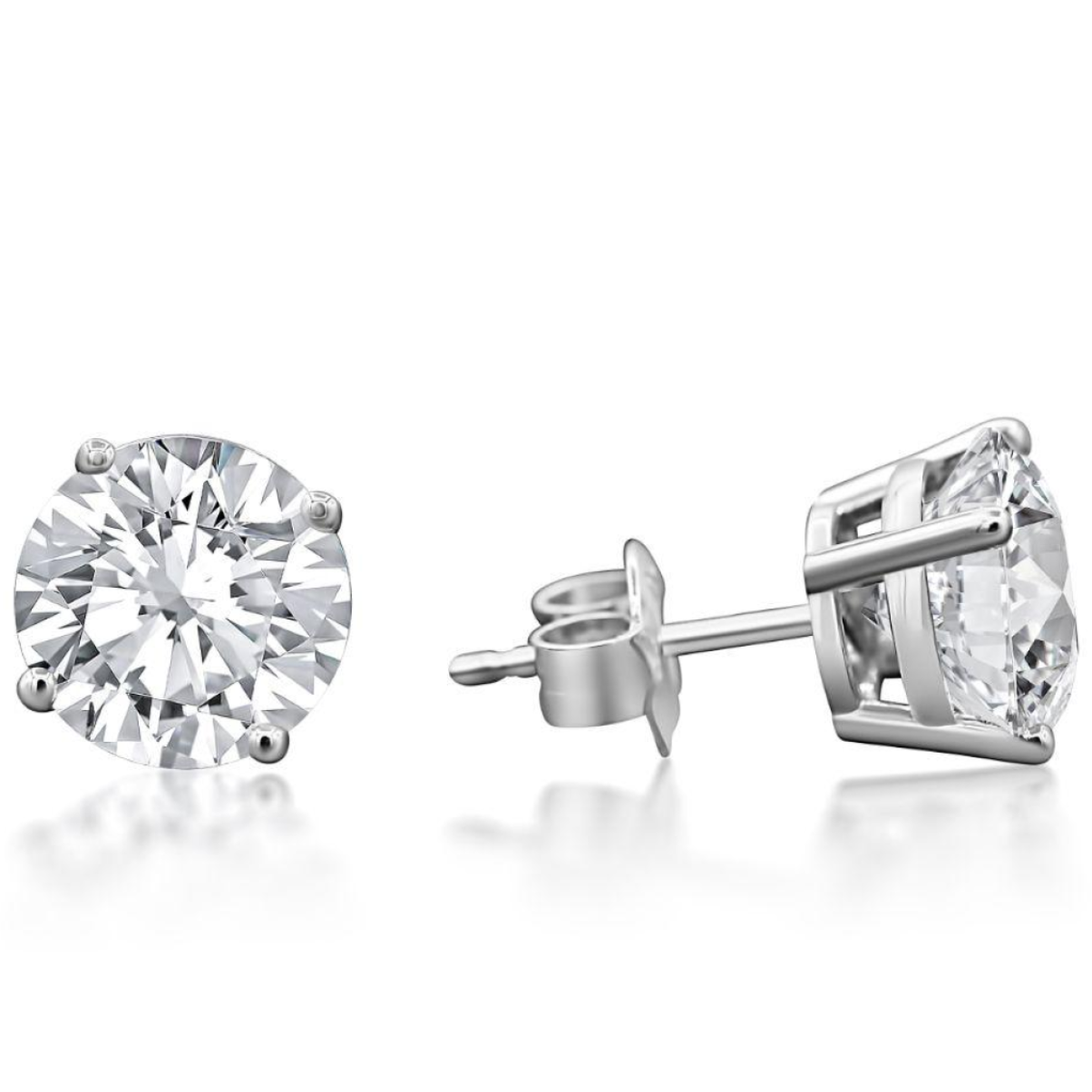 Silver stud earrings with clear gemstones on a white background