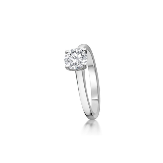 Silver ring with a diamond on a white background