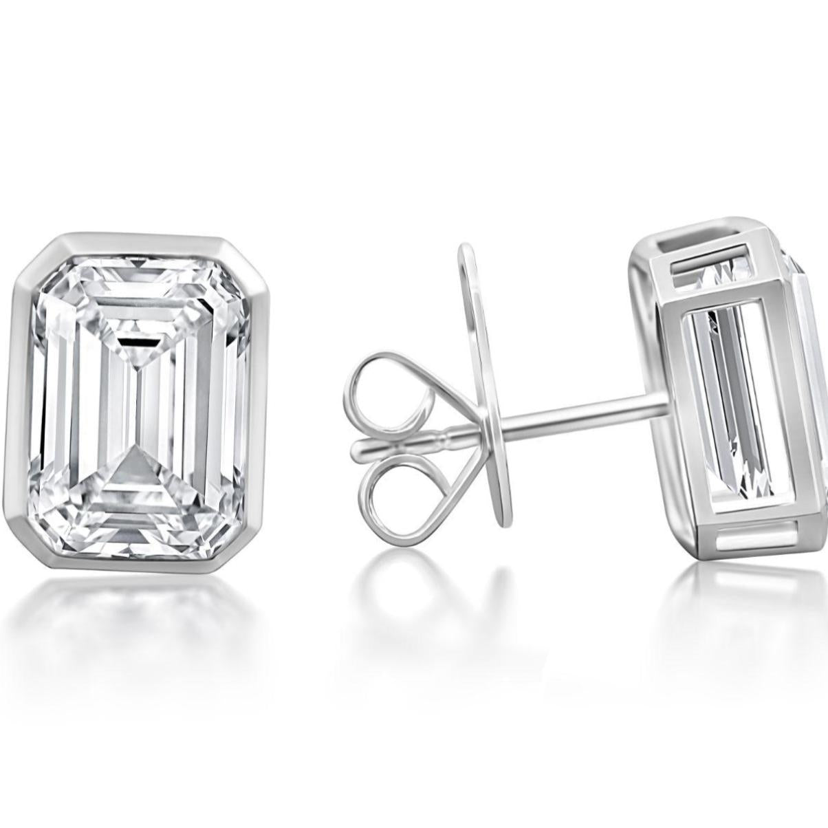 4ct Emerald Cut Bezel Stud