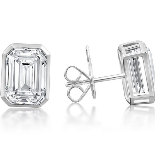 4ct Emerald Cut Bezel Stud