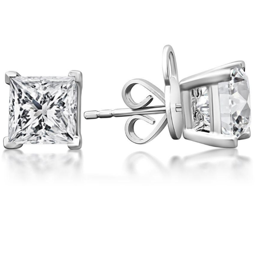 Pair of diamond stud earrings on a white background